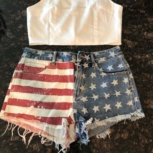 American Flag Denim Shorts